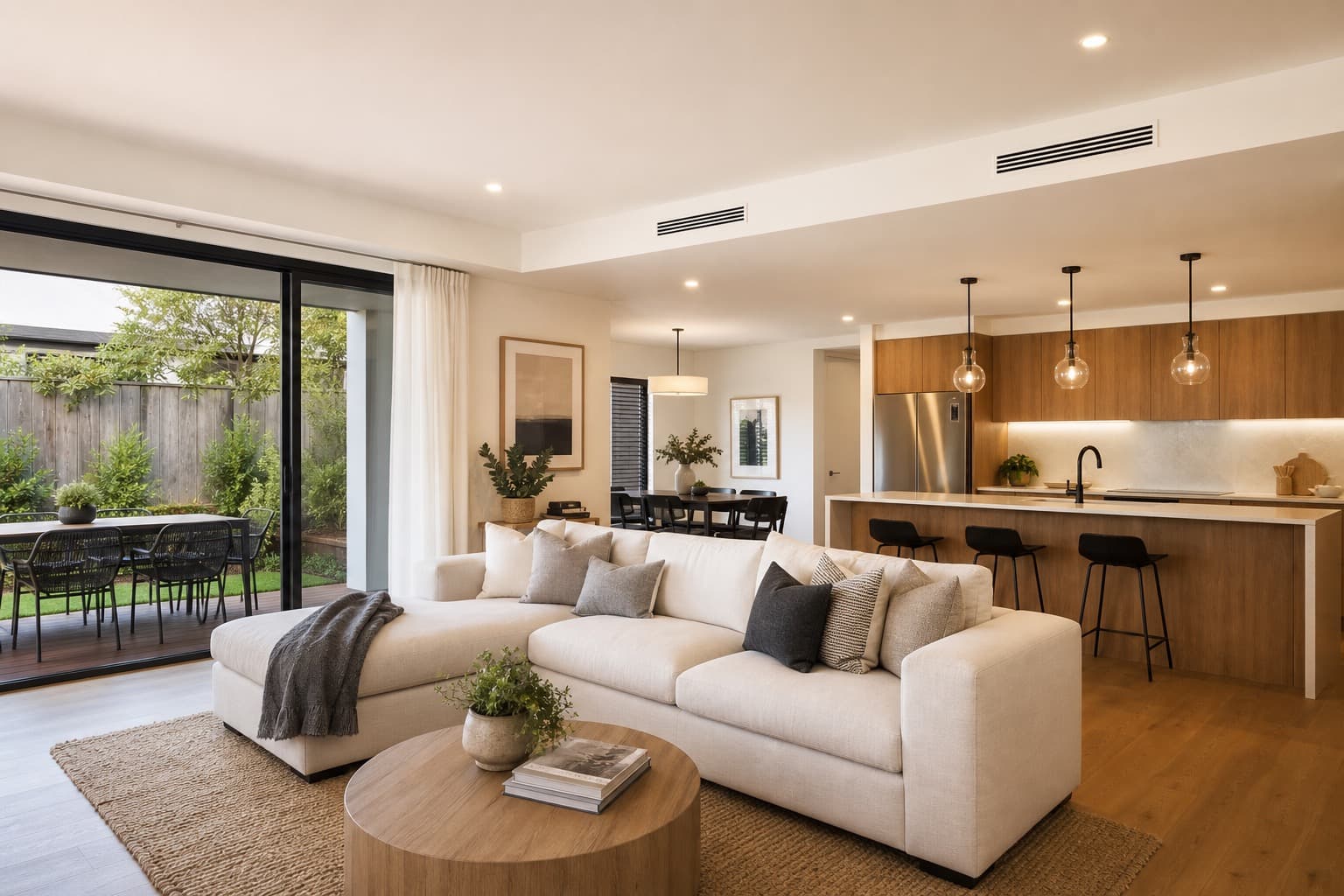 Comfortable living room with whole-home ducted climate control