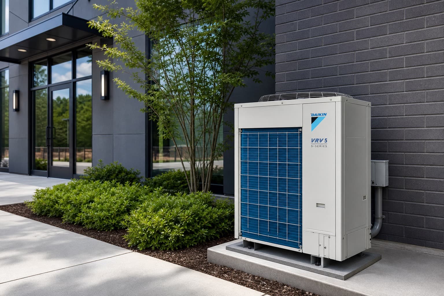 Ground-level VRF outdoor unit for multi-zone comfort